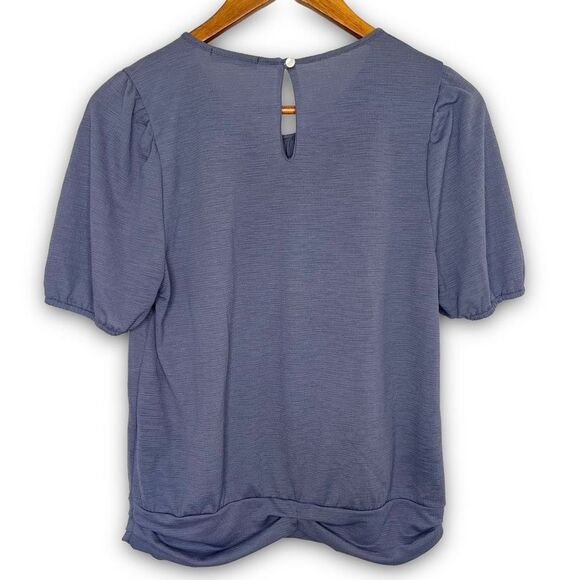 Beacon Women's Blue Puff Sleeve Keyhole Back Blouse Top Size Small - Picture 2 of 11